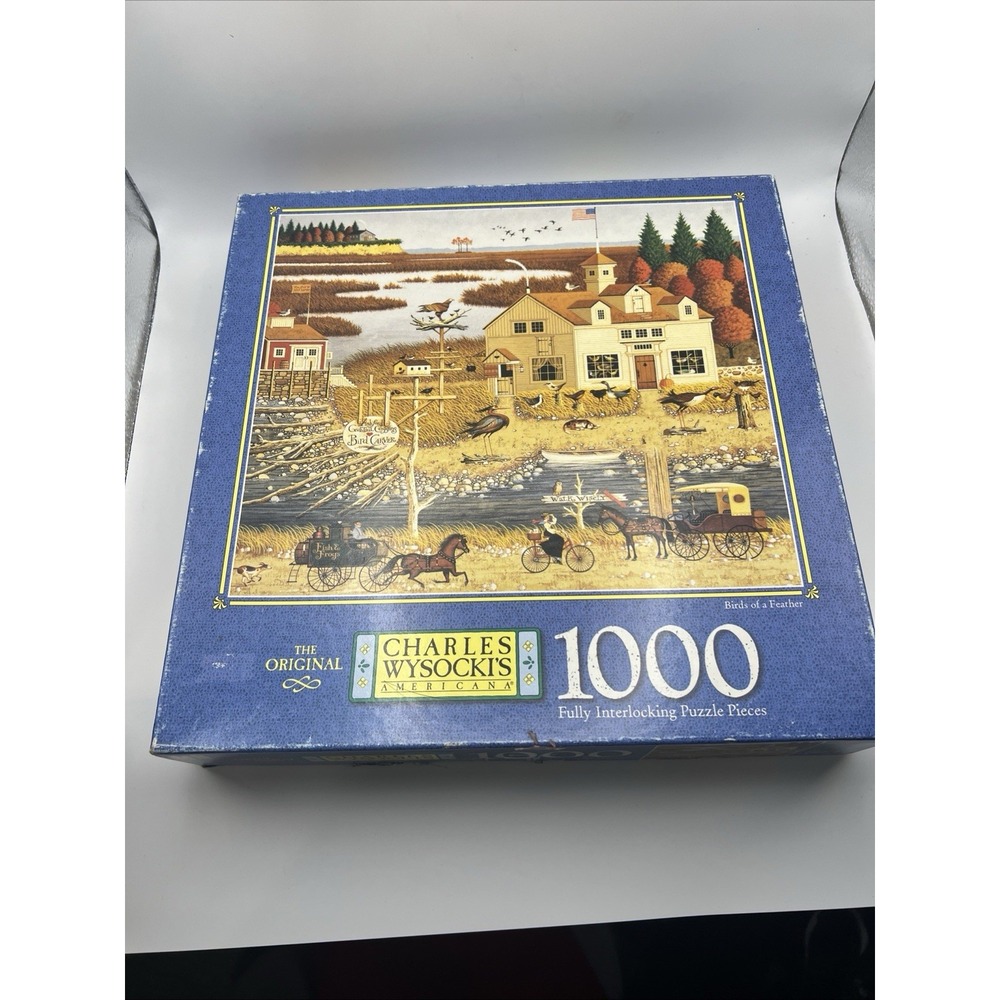 100% COMP.  1999 MB PUZZLE CHARLES WYSOCKI 1000 PIECE JIGSAW PUZZLE-BIRDS OF A F